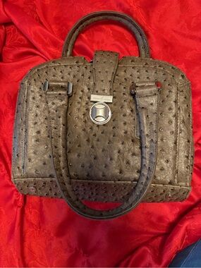 Ivanka Trump Brown Ostrich-Texture Satchel vegan leather